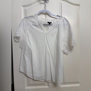Talbots White Eyelet Sleeve Peasant Blouse